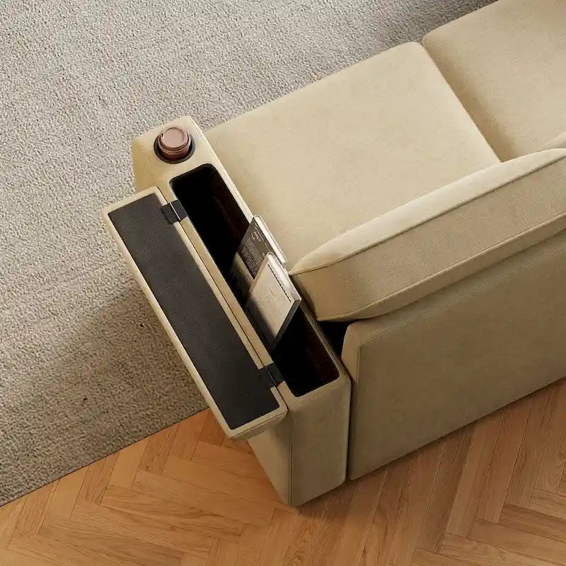 85.8 Upholstery Sleeper Sectional Sofa Pull Out Sofa Bed with Storage Space