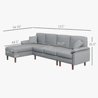 HOMCOM Fabric Sectional Couch with Reversible Sleeper Sofa, Modern L Shaped Sectional Sofa with Pillows, Wooden Legs
