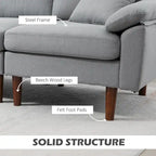 HOMCOM Fabric Sectional Couch with Reversible Sleeper Sofa, Modern L Shaped Sectional Sofa with Pillows, Wooden Legs
