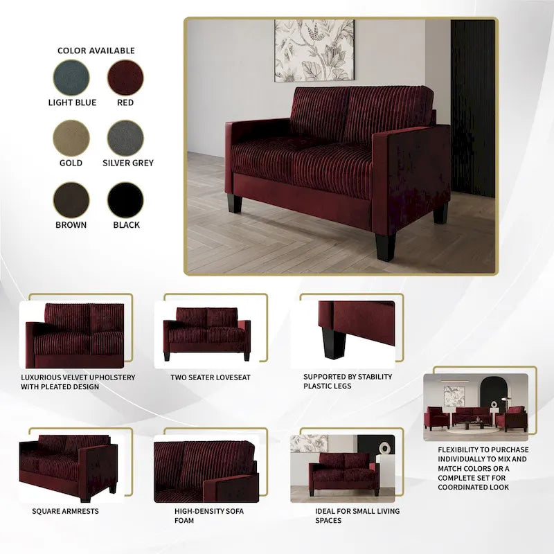 CraftPorch Corduroy Mid-Century Modern Velvet Upholstered Loveseat