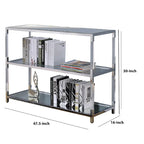 Metal and Glass Sofa Table with 2 Open Shelves, Silver and Clear