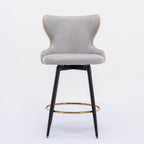 Counter Height Modern Leathaire Fabric Bar Chairs with Swivel and Tufted Gold Nailhead Trim Set of 2
