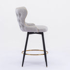 Counter Height Modern Leathaire Fabric Bar Chairs with Swivel and Tufted Gold Nailhead Trim Set of 2