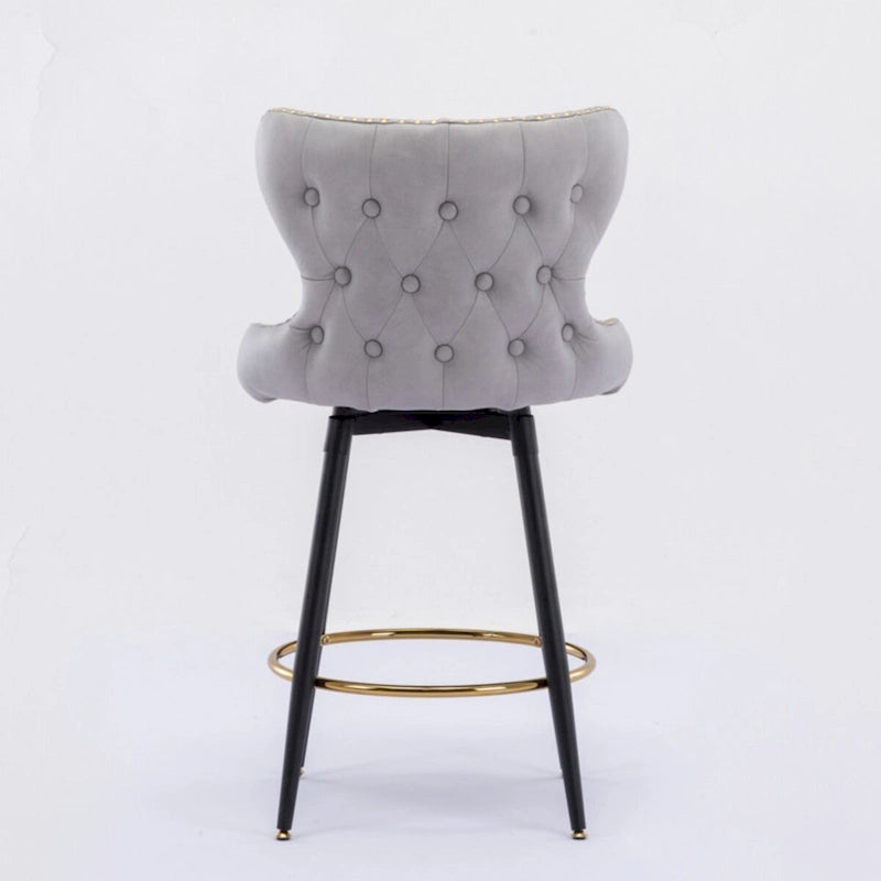 Counter Height Modern Leathaire Fabric Bar Chairs with Swivel and Tufted Gold Nailhead Trim Set of 2