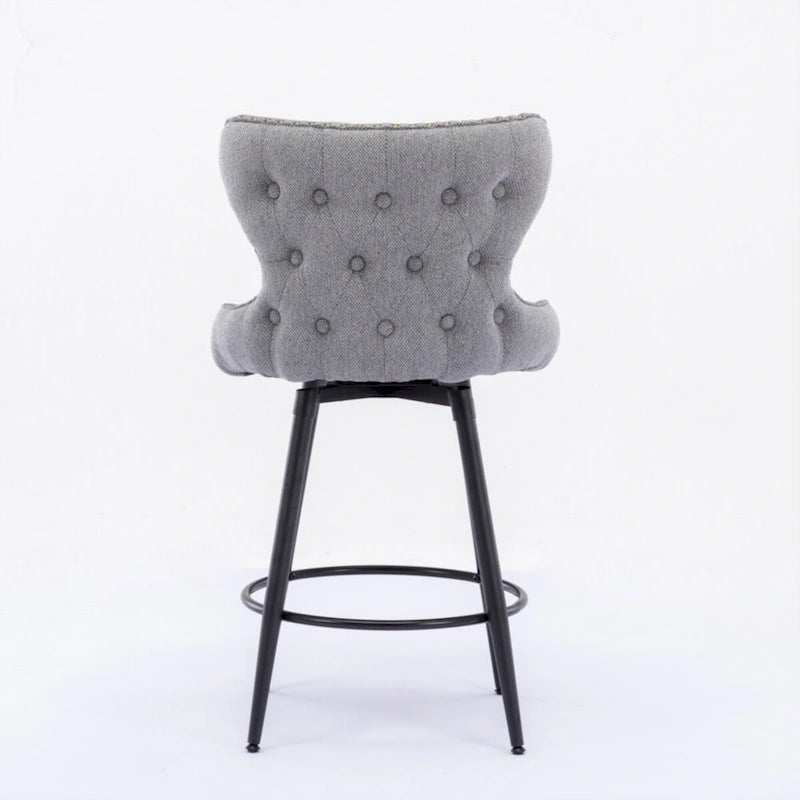 Counter Height Modern Leathaire Fabric Bar Chairs with Swivel and Tufted Gold Nailhead Trim Set of 2