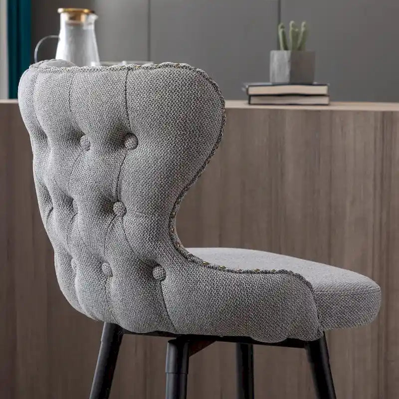 Counter Height Modern Leathaire Fabric Bar Chairs with Swivel and Tufted Gold Nailhead Trim Set of 2