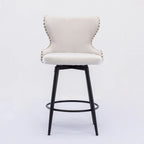 Counter Height Modern Leathaire Fabric Bar Chairs with Swivel and Tufted Gold Nailhead Trim Set of 2