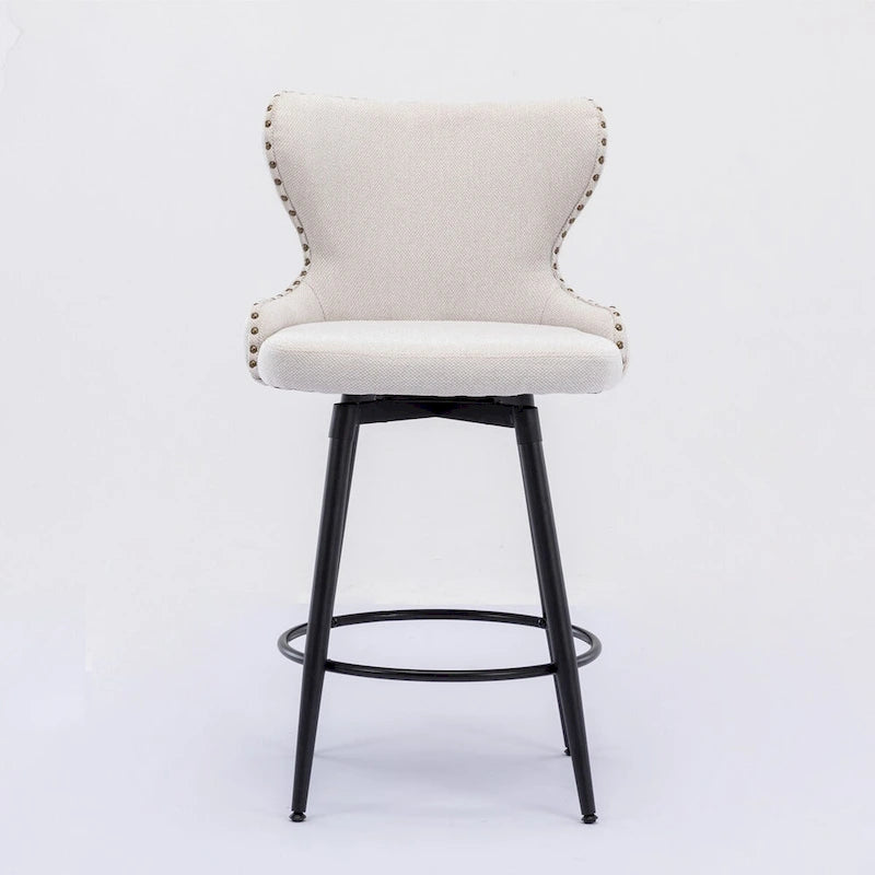 Counter Height Modern Leathaire Fabric Bar Chairs with Swivel and Tufted Gold Nailhead Trim Set of 2