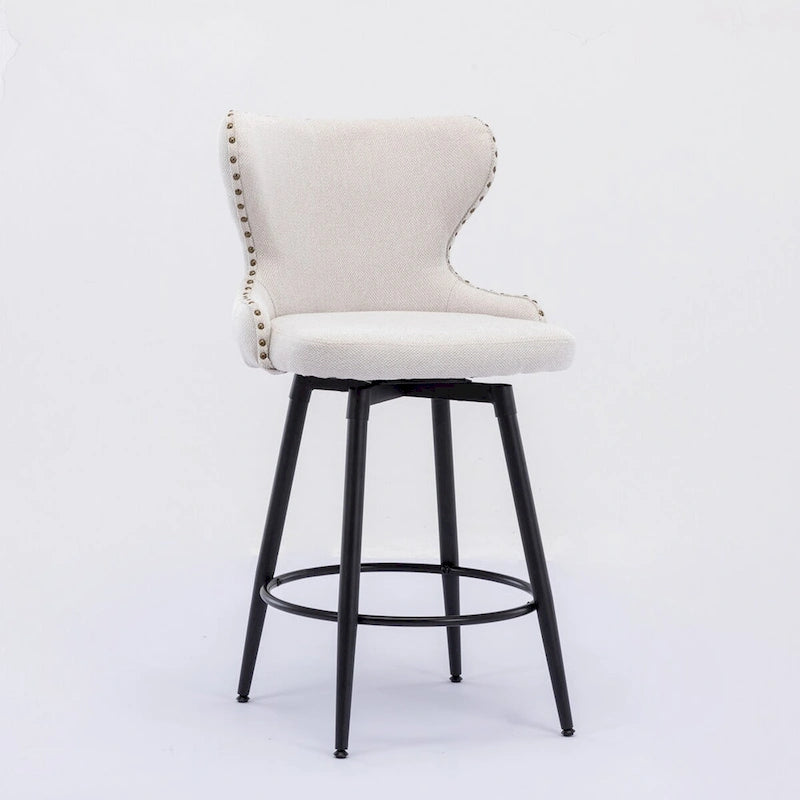Counter Height Modern Leathaire Fabric Bar Chairs with Swivel and Tufted Gold Nailhead Trim Set of 2
