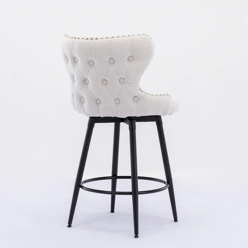 Counter Height Modern Leathaire Fabric Bar Chairs with Swivel and Tufted Gold Nailhead Trim Set of 2