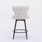 Counter Height Modern Leathaire Fabric Bar Chairs with Swivel and Tufted Gold Nailhead Trim Set of 2