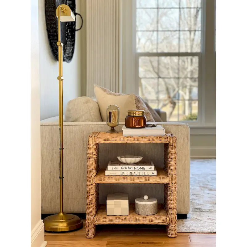 Spiroa 22 Coastal Bohemian Rattan/Wood 3 Tier End Table, Natural, by JONATHAN Y - 22.04