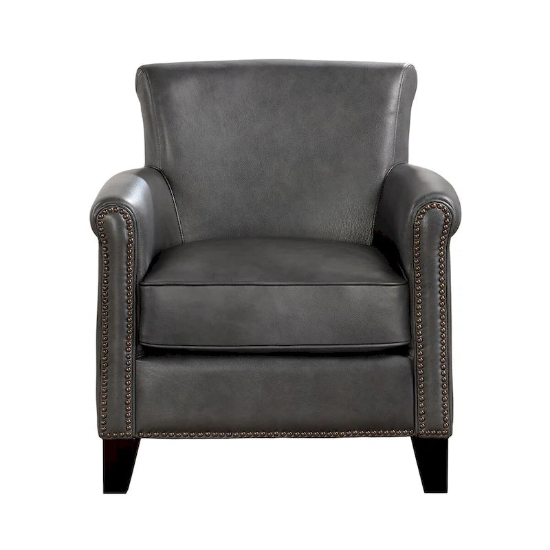 Traditional Leather Accent Chair 1pc Solid Wood Frame Top-Grain Leather Nailhead Trim Classic Modern Living Room Furniture