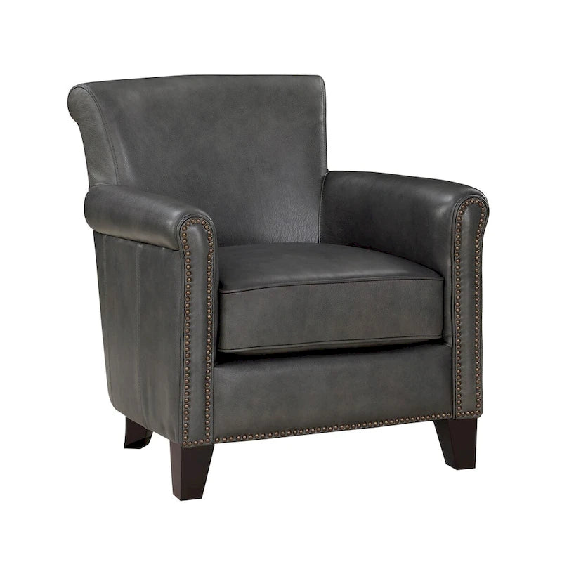 Traditional Leather Accent Chair 1pc Solid Wood Frame Top-Grain Leather Nailhead Trim Classic Modern Living Room Furniture