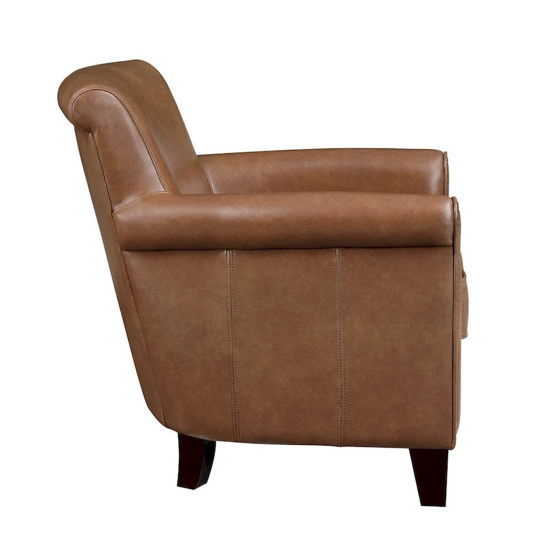 Traditional Leather Accent Chair 1pc Solid Wood Frame Top-Grain Leather Nailhead Trim Classic Modern Living Room Furniture