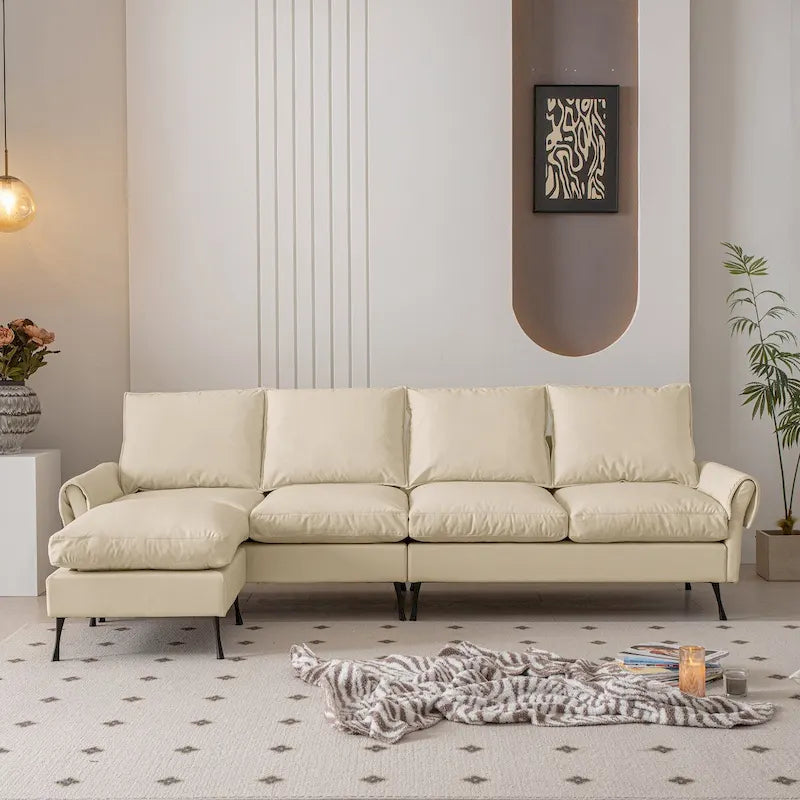 Modern L-Shaped Sofa Couch With Convertible Ottoman