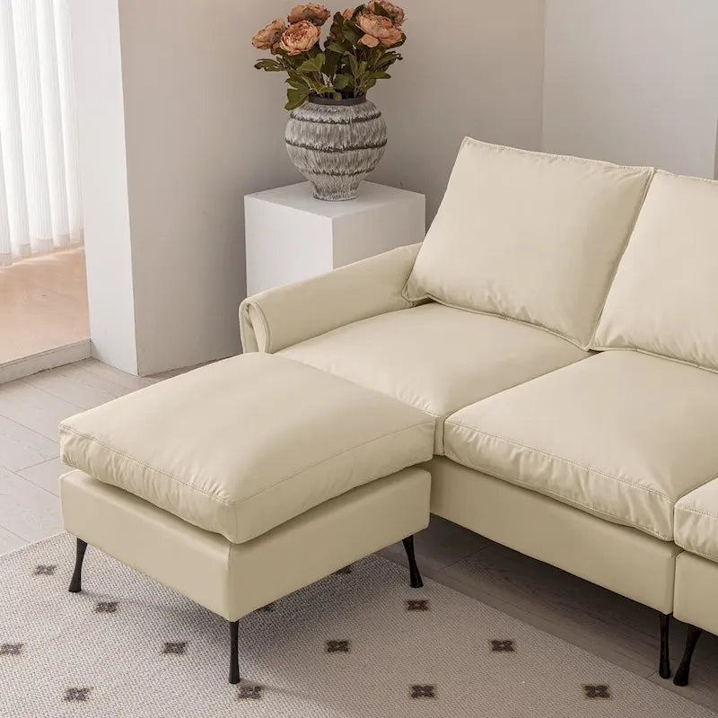 Modern L-Shaped Sofa Couch With Convertible Ottoman