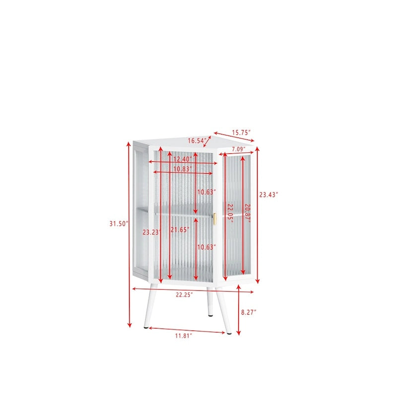 22.25 Floor Coner Cabinet with Tempered Glass Door & Storage Shelves