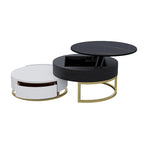Round Wood Lift-top Nesting Coffee Table with Rotatable Drawers