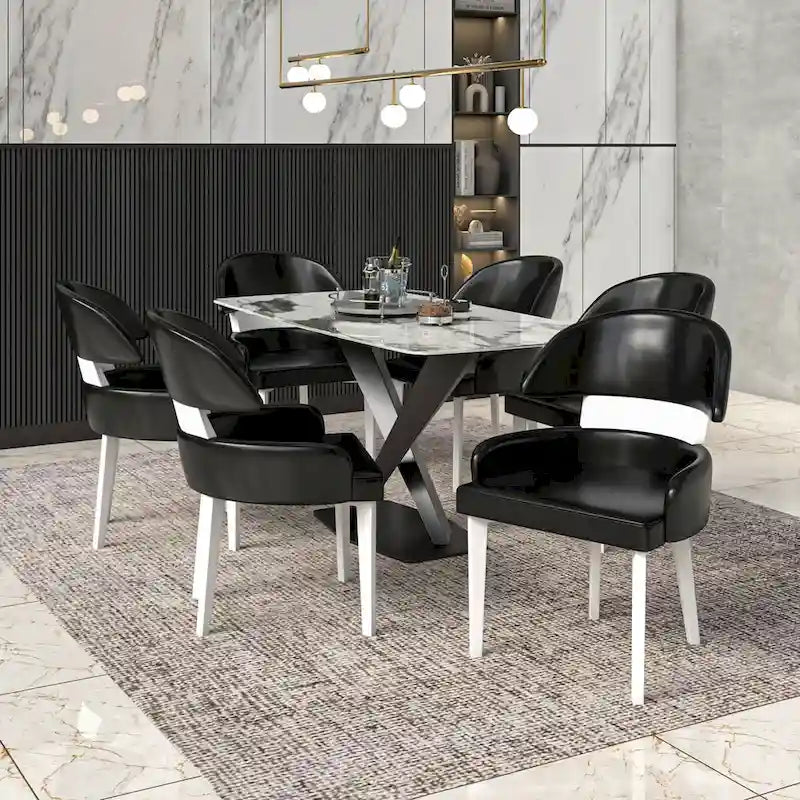 Leather Dining Chair with a Curved Back in Rubberwood Ethos Series by LeisureMod