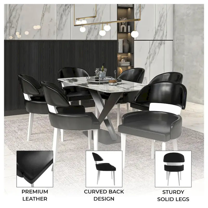 Leather Dining Chair with a Curved Back in Rubberwood Ethos Series by LeisureMod