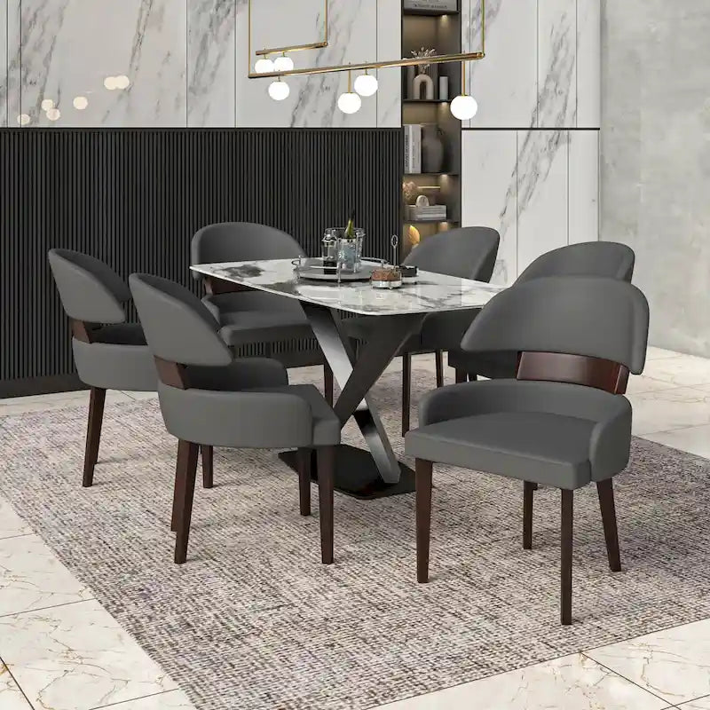 Leather Dining Chair with a Curved Back in Rubberwood Ethos Series by LeisureMod