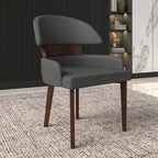 Leather Dining Chair with a Curved Back in Rubberwood Ethos Series by LeisureMod