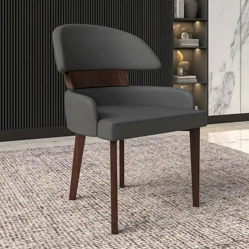 Leather Dining Chair with a Curved Back in Rubberwood Ethos Series by LeisureMod