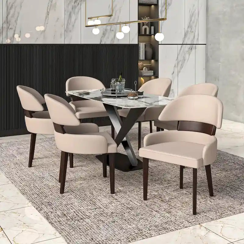 Leather Dining Chair with a Curved Back in Rubberwood Ethos Series by LeisureMod