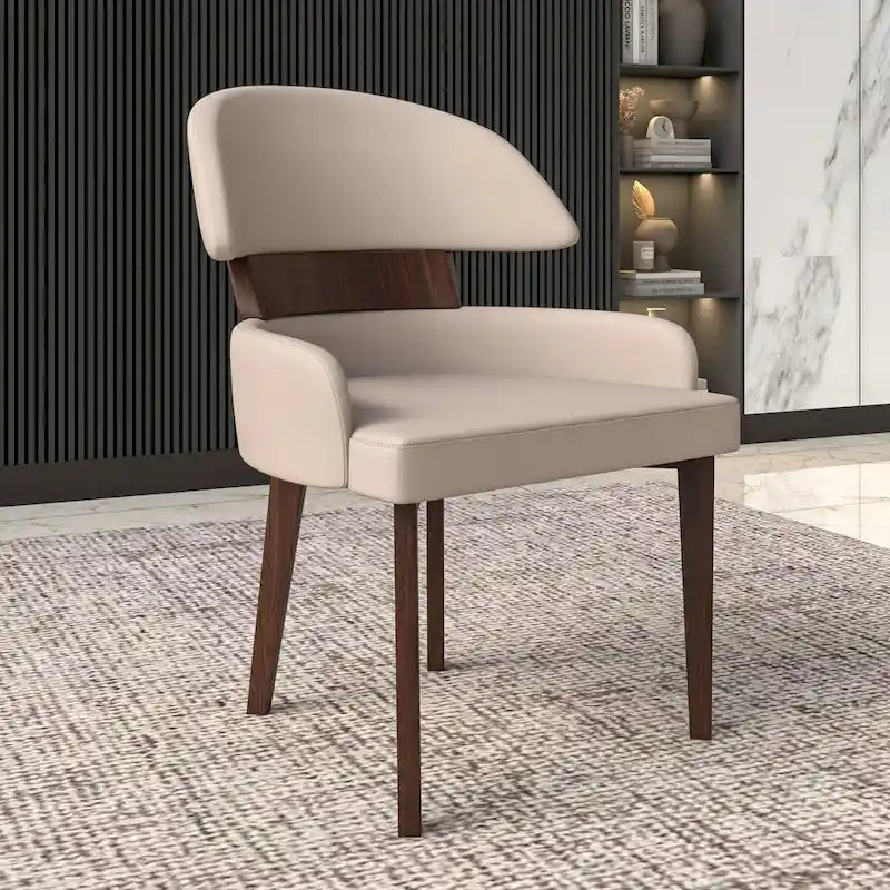Leather Dining Chair with a Curved Back in Rubberwood Ethos Series by LeisureMod