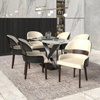 Leather Dining Chair with a Curved Back in Rubberwood Ethos Series by LeisureMod