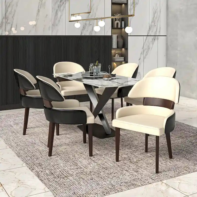 Leather Dining Chair with a Curved Back in Rubberwood Ethos Series by LeisureMod