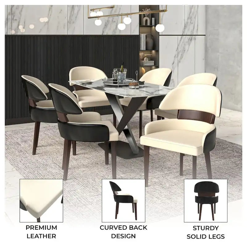 Leather Dining Chair with a Curved Back in Rubberwood Ethos Series by LeisureMod
