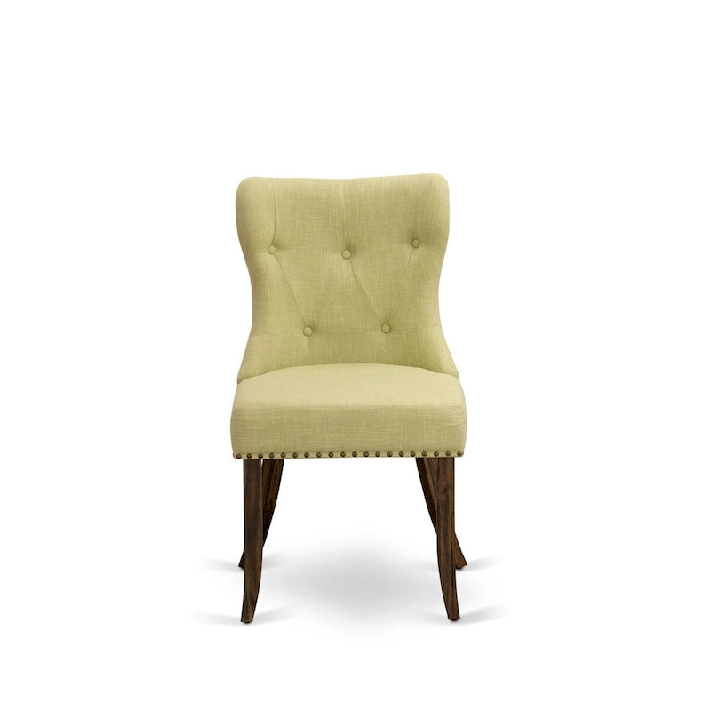 East West Furniture Dining Table Set- a Dining Table & Limelight Linen Fabric Chairs, Distressed Jacobean(Pieces Option)