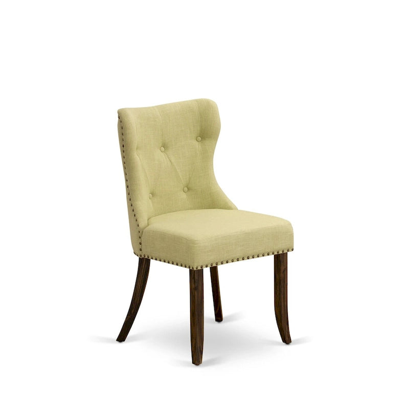 East West Furniture Dining Table Set- a Dining Table & Limelight Linen Fabric Chairs, Distressed Jacobean(Pieces Option)