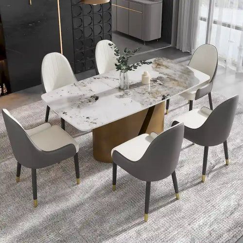 71 & 63 Modern Kitchen Table Marble Sintered Stone Table Top with Metal Gold Finish Legs