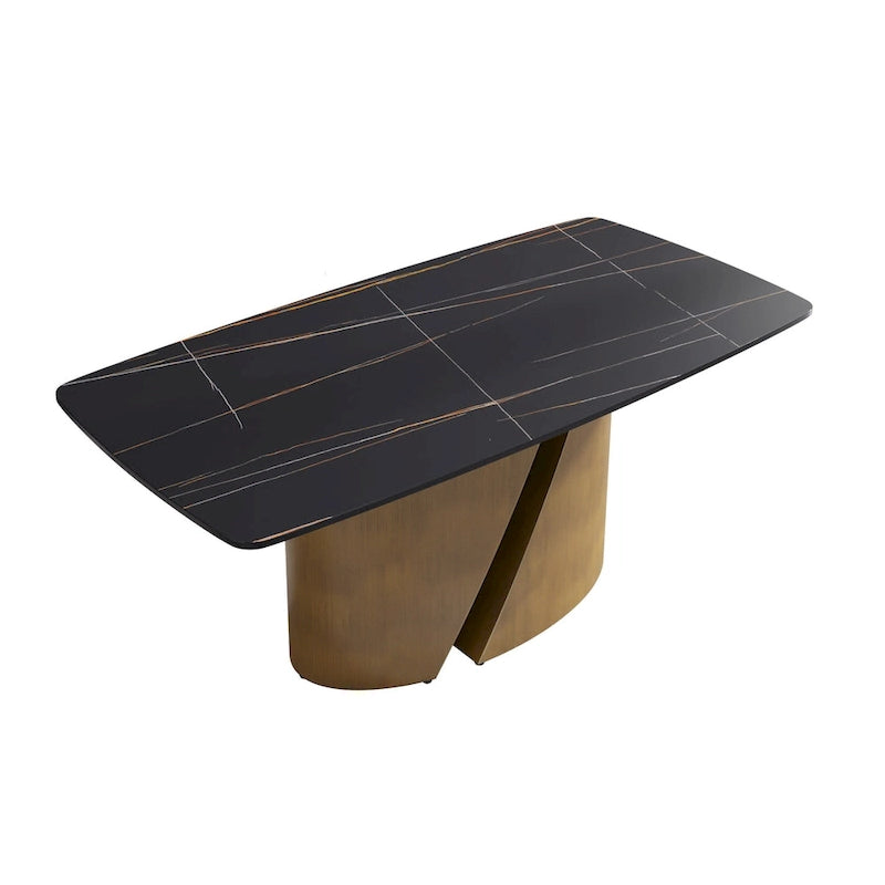 71 & 63 Modern Kitchen Table Marble Sintered Stone Table Top with Metal Gold Finish Legs