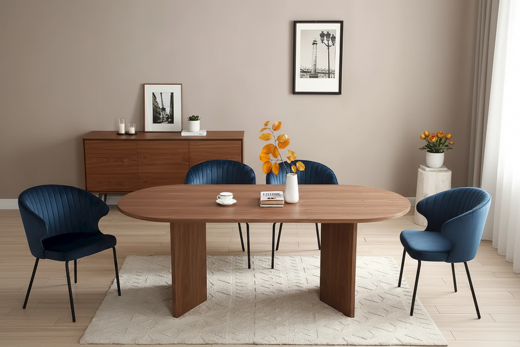 Oval 78in Walnut Kitchen Wood Dining Table for Dining Room