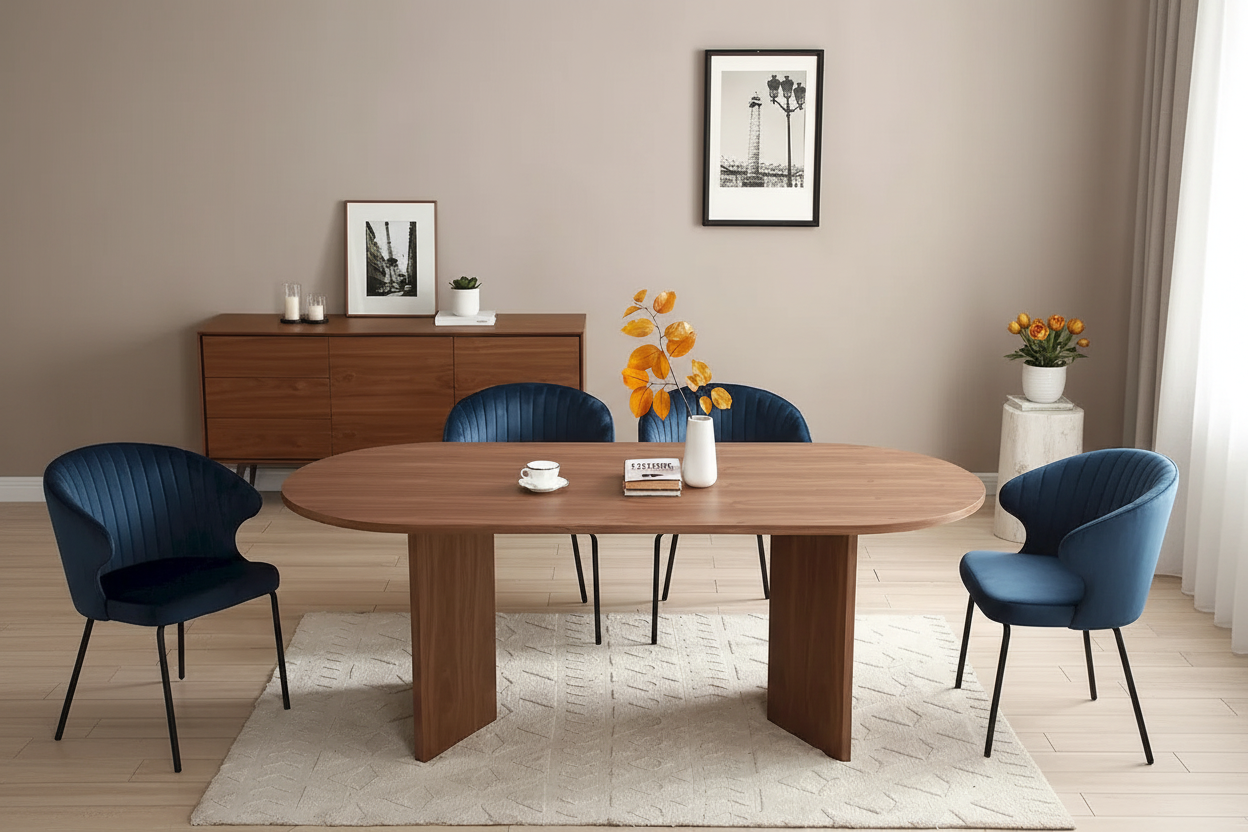Oval 78in Walnut Kitchen Wood Dining Table for Dining Room