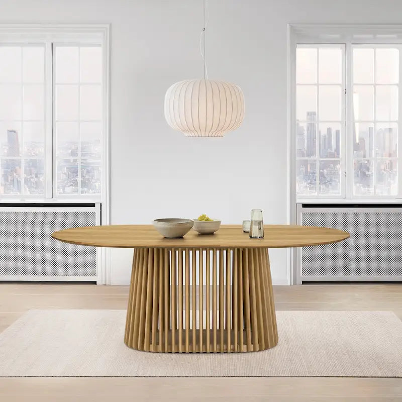 Pasadena 79 inch Solid Wood Oval Dining Table with Slatted Pedestal Base