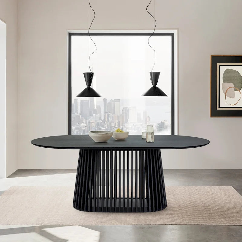 Pasadena 79 inch Solid Wood Oval Dining Table with Slatted Pedestal Base