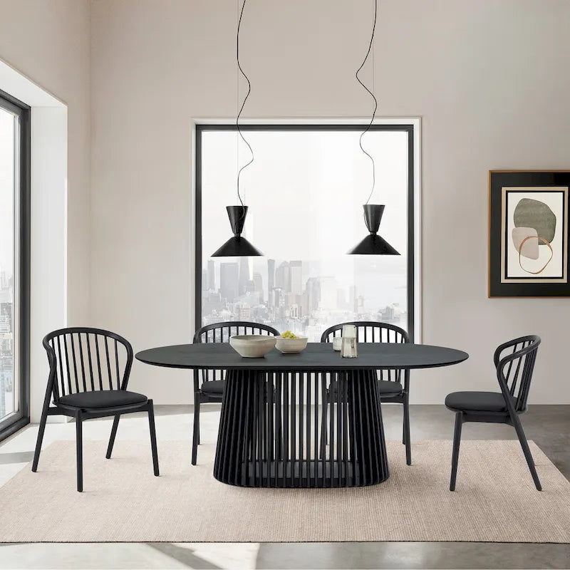 Pasadena 79 inch Solid Wood Oval Dining Table with Slatted Pedestal Base