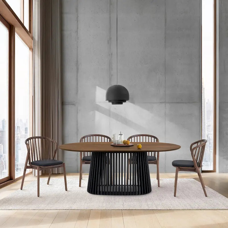 Pasadena 79 inch Solid Wood Oval Dining Table with Slatted Pedestal Base