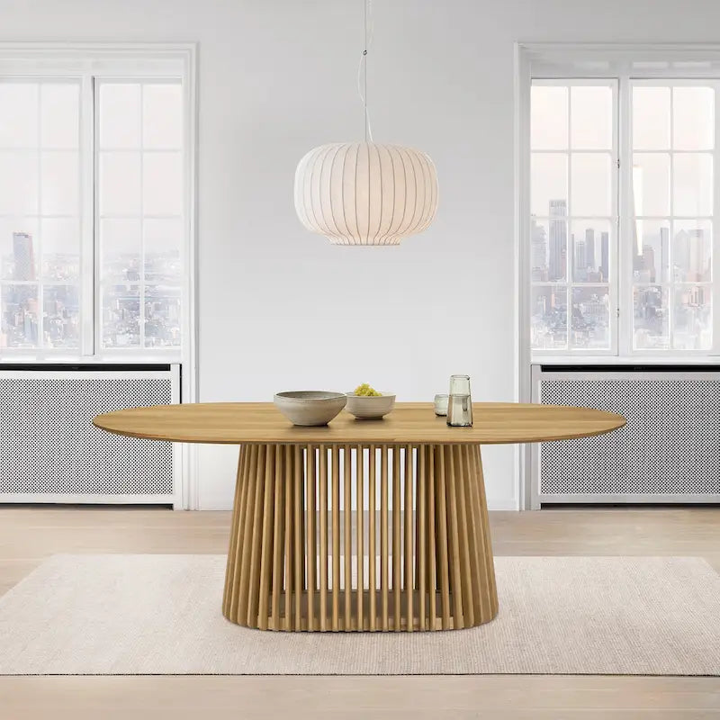 Pasadena 79 inch Solid Wood Oval Dining Table with Slatted Pedestal Base