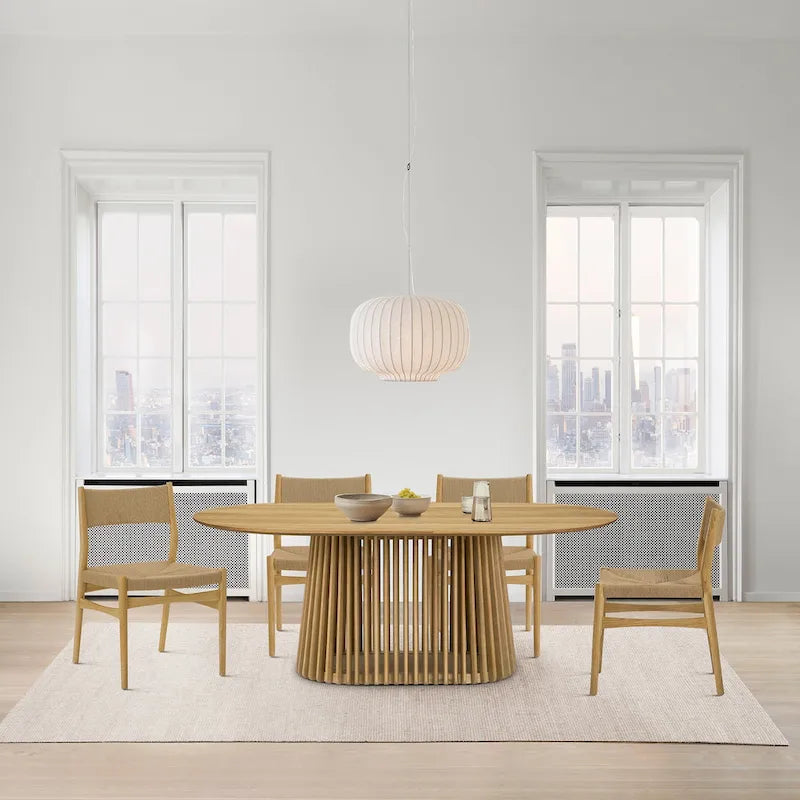 Pasadena 79 inch Solid Wood Oval Dining Table with Slatted Pedestal Base