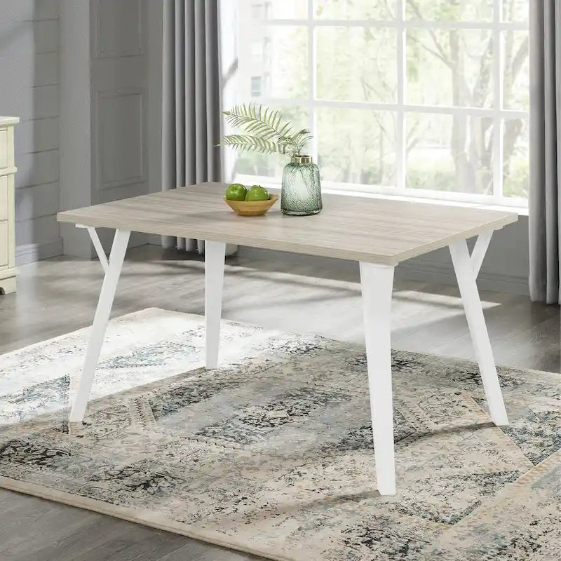Roundhill Alwynn White and Natural Wood 7-piece Dining Set, Dining Table with 6 Windsor Chairs