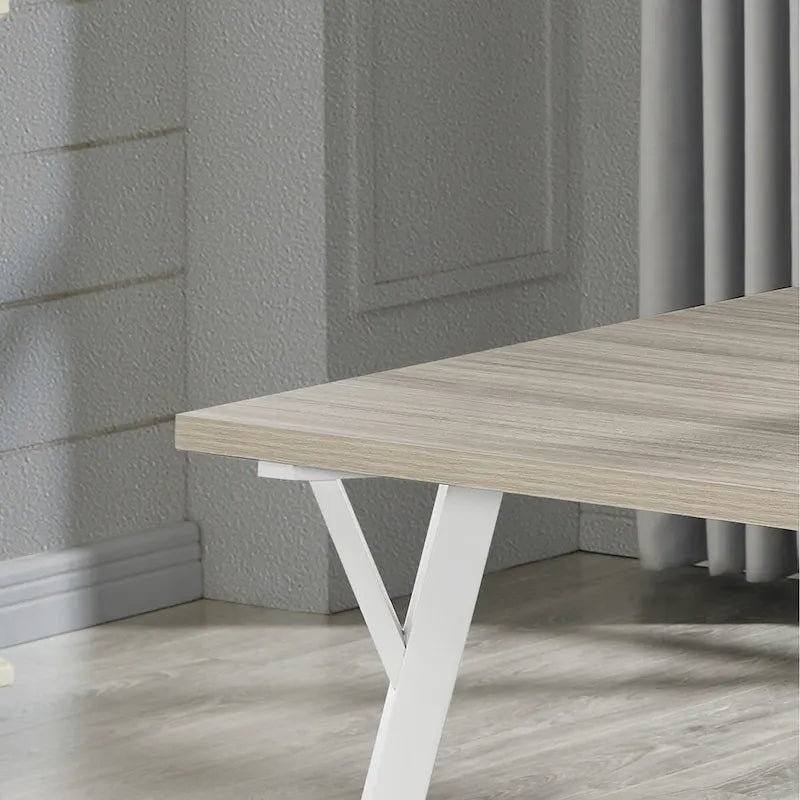 Roundhill Alwynn White and Natural Wood 7-piece Dining Set, Dining Table with 6 Windsor Chairs