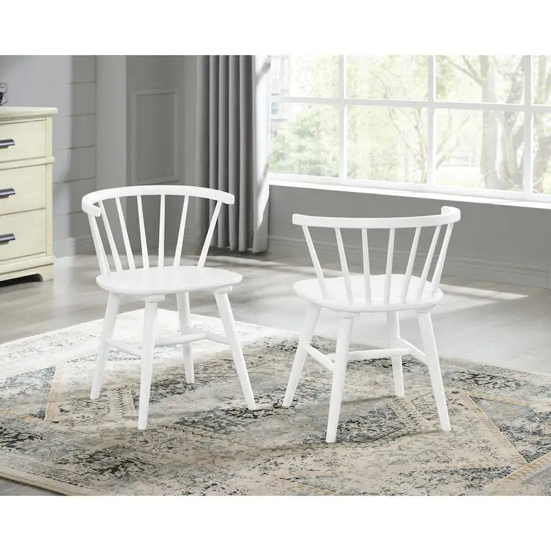 Roundhill Alwynn White and Natural Wood 7-piece Dining Set, Dining Table with 6 Windsor Chairs