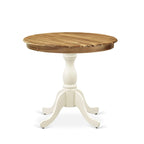 East West Furniture Antique Modern Kitchen Table - a Round Dining Table Top with Pedestal Base, Linen White