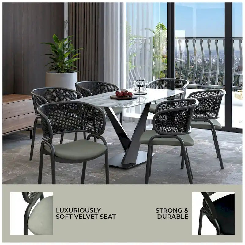 Ervilla Modern Upholstered Dining Chair with Cozy Armchair and Black Iron Legs for Dining Room Kitchen Patio